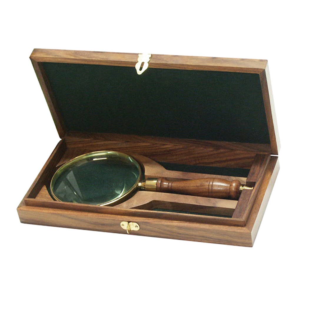Brass and Turned Rosewood Magnifying Glass with Case