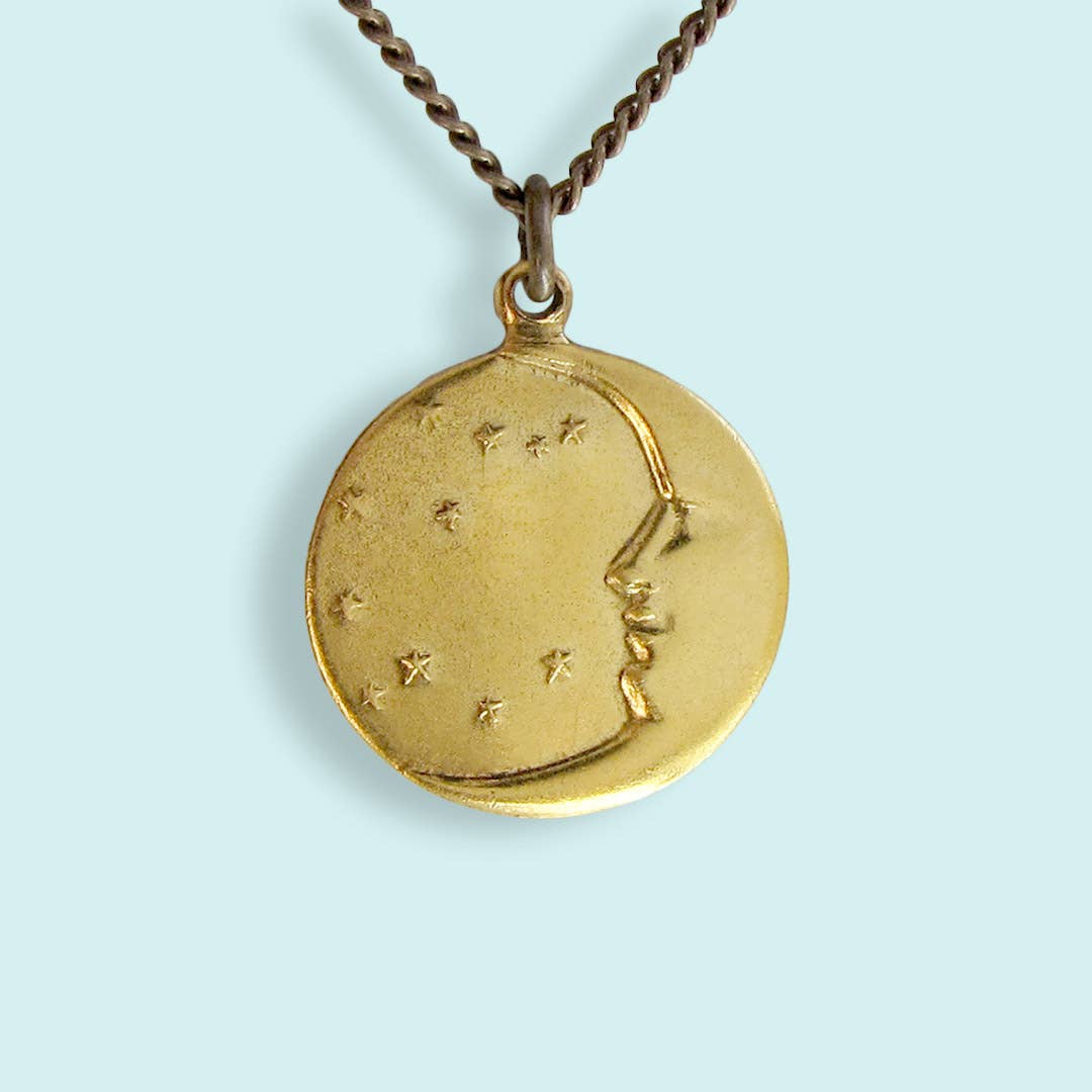 Moon and Starry Sky 24kt Gold & Brass Necklace