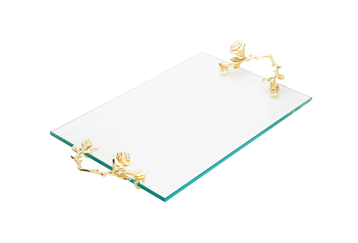 Glass Tray with White Rose Gold Handles