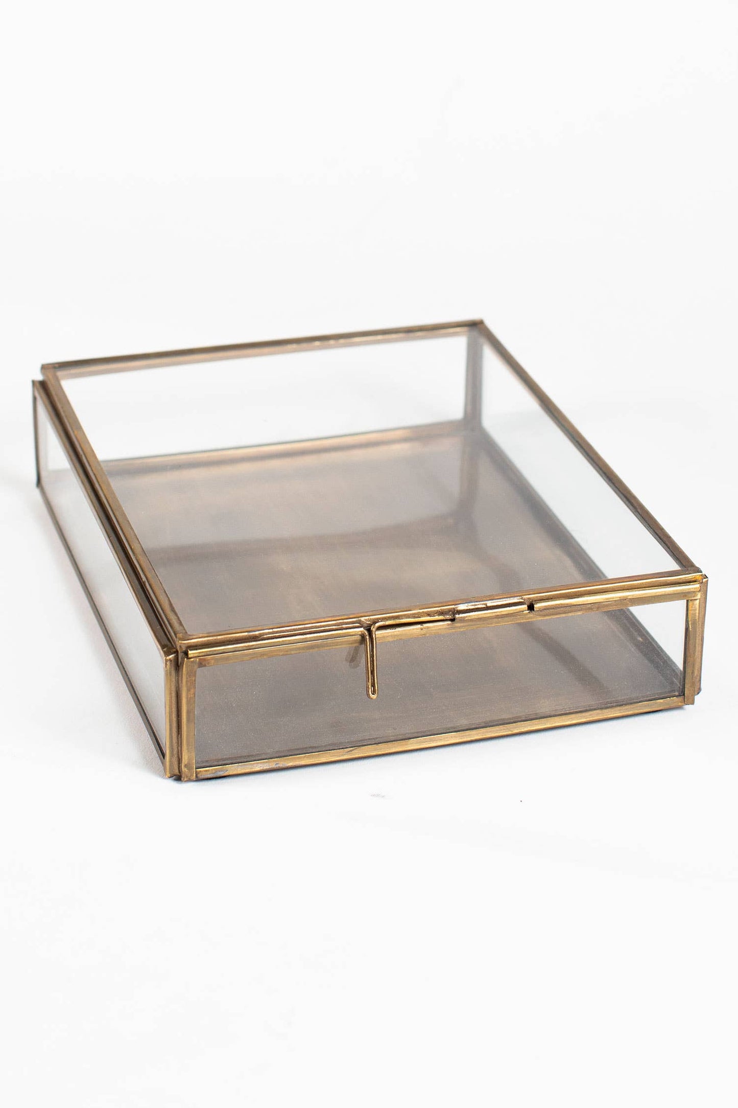 Handmade Antiqued Brass & Glass Keepsake Box