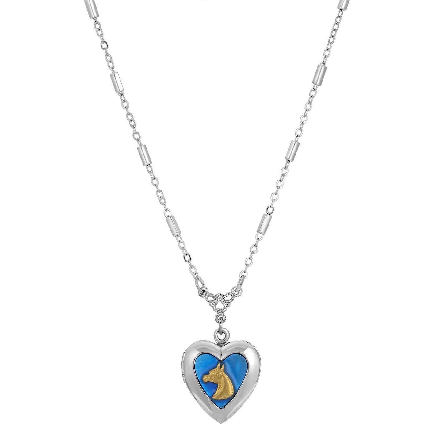 1928 Jewelry Sapphire Blue Horse Heart Locket Necklace
