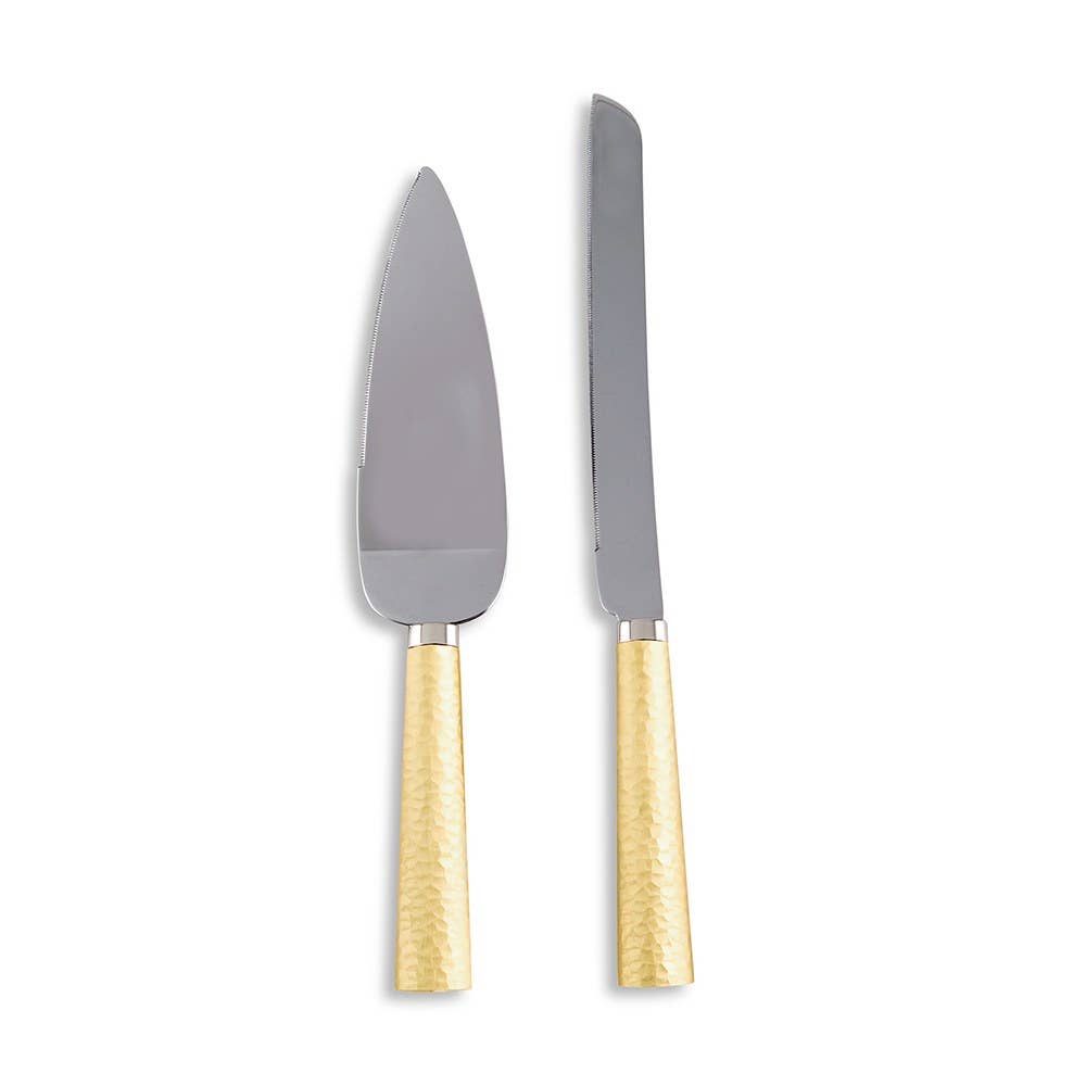 Hammered Gold Handle Cake Knife & Server