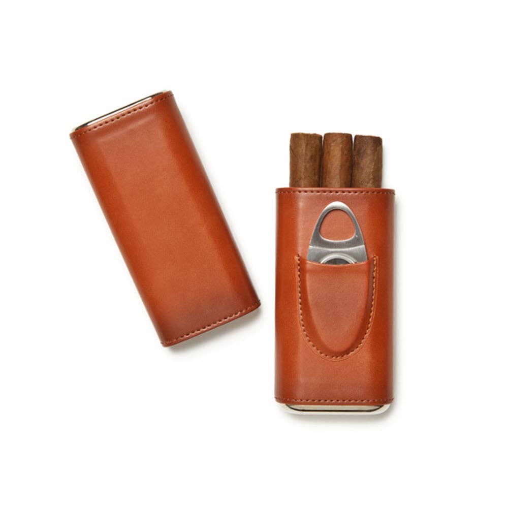 Richie Brown Leather Cigar Travel Case with Cutter