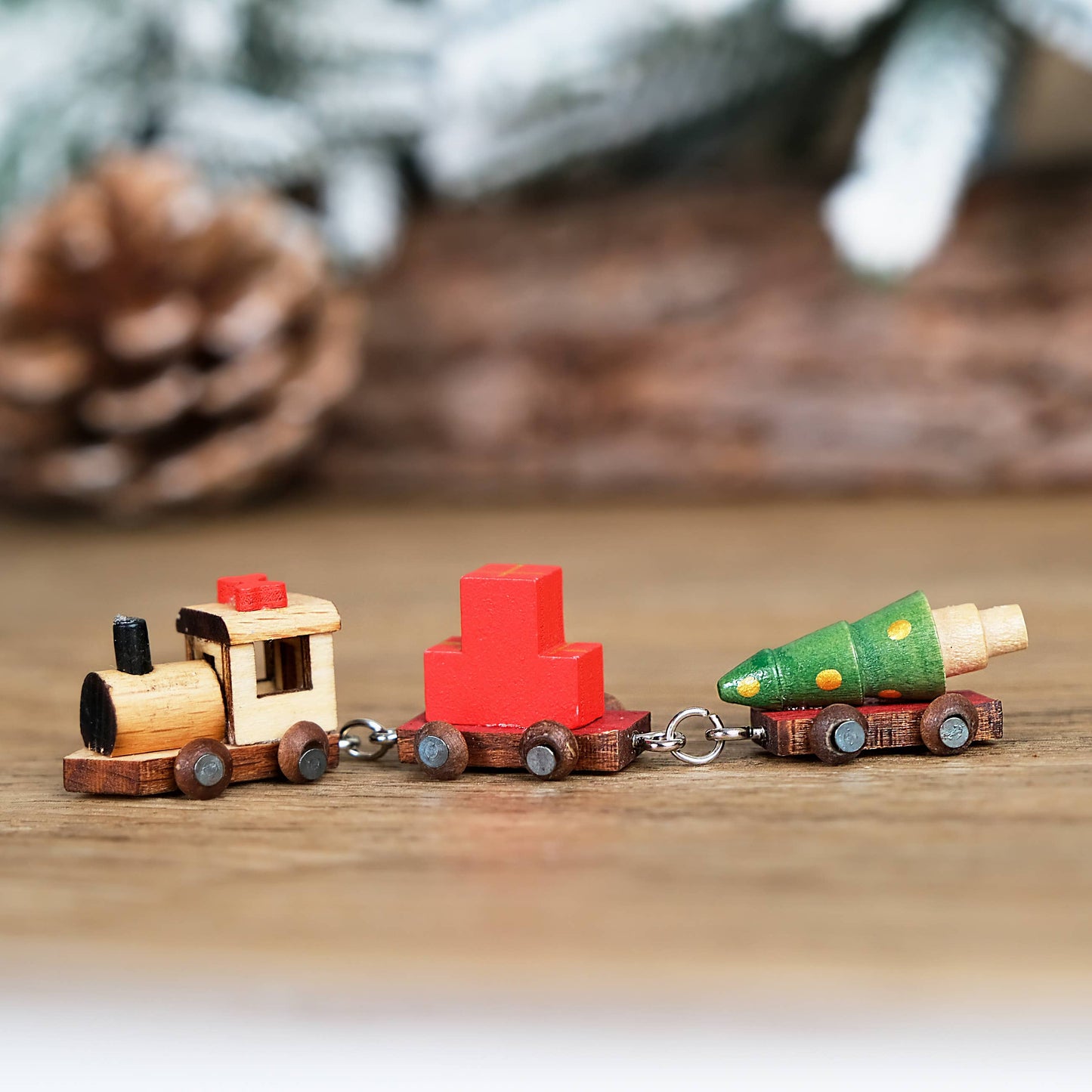 Handcrafted Wind-Up Wooden Christmas Train Music Box