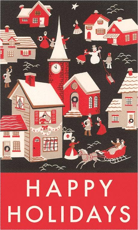 Happy Holidays, Old Fashioned Town Vintage Image Postcard