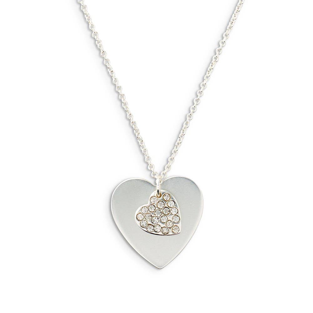 Silver, Gold, or Rose Gold Crystal Charm Double Swing Heart Necklace