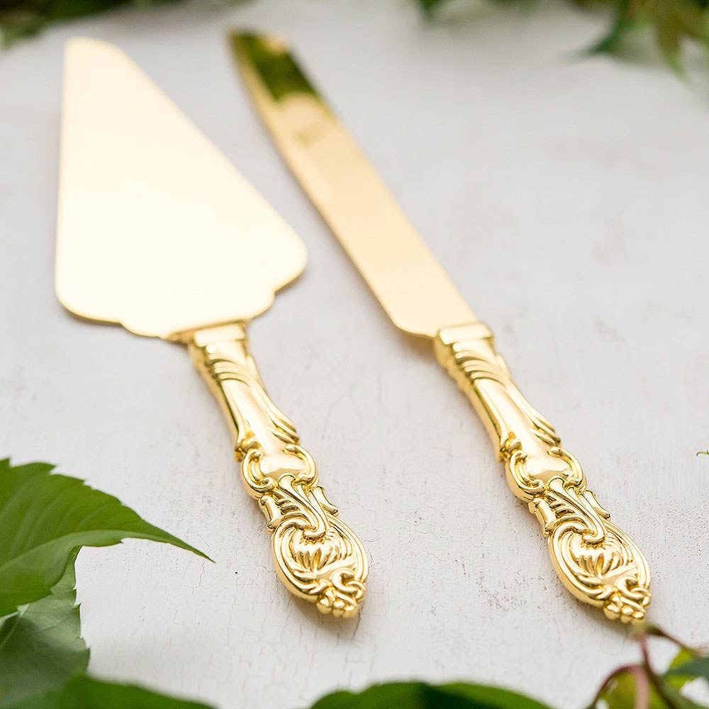 Classic Gold Romance Cake Knife & Server Set