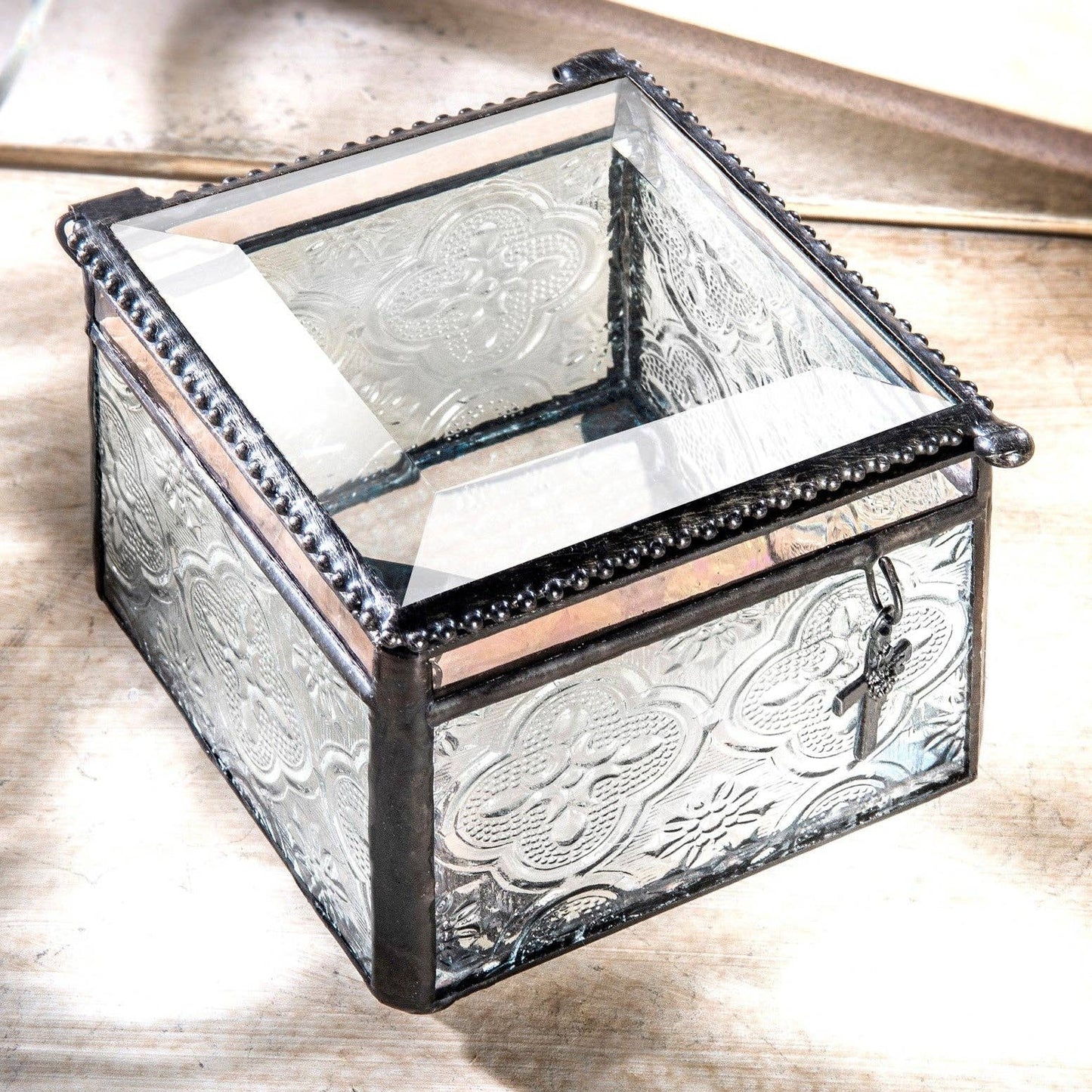 Glass Keepsake Box with Cross Charm