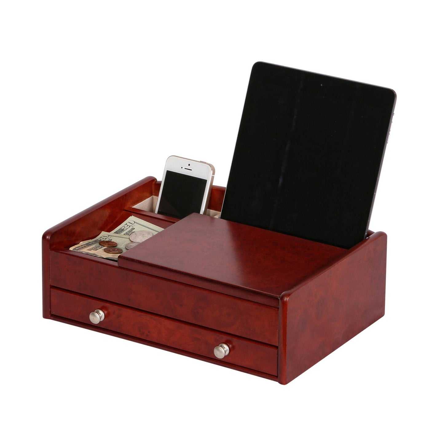 Mele & Co. "Davin" Men’s Dresser Valet Burlwood Wooden Jewelry Box