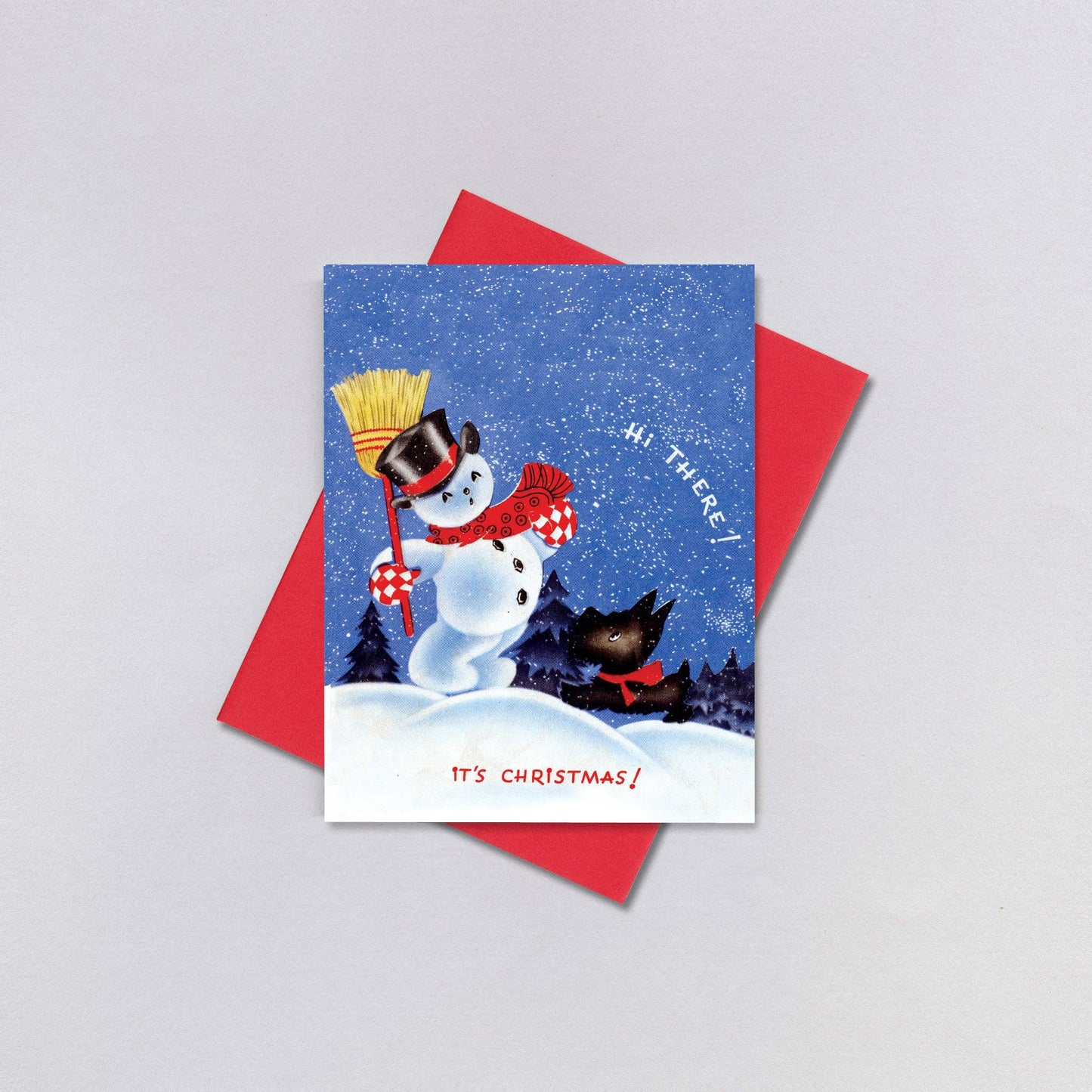 Snowman and Scottie Retro Christmas Greeting Card