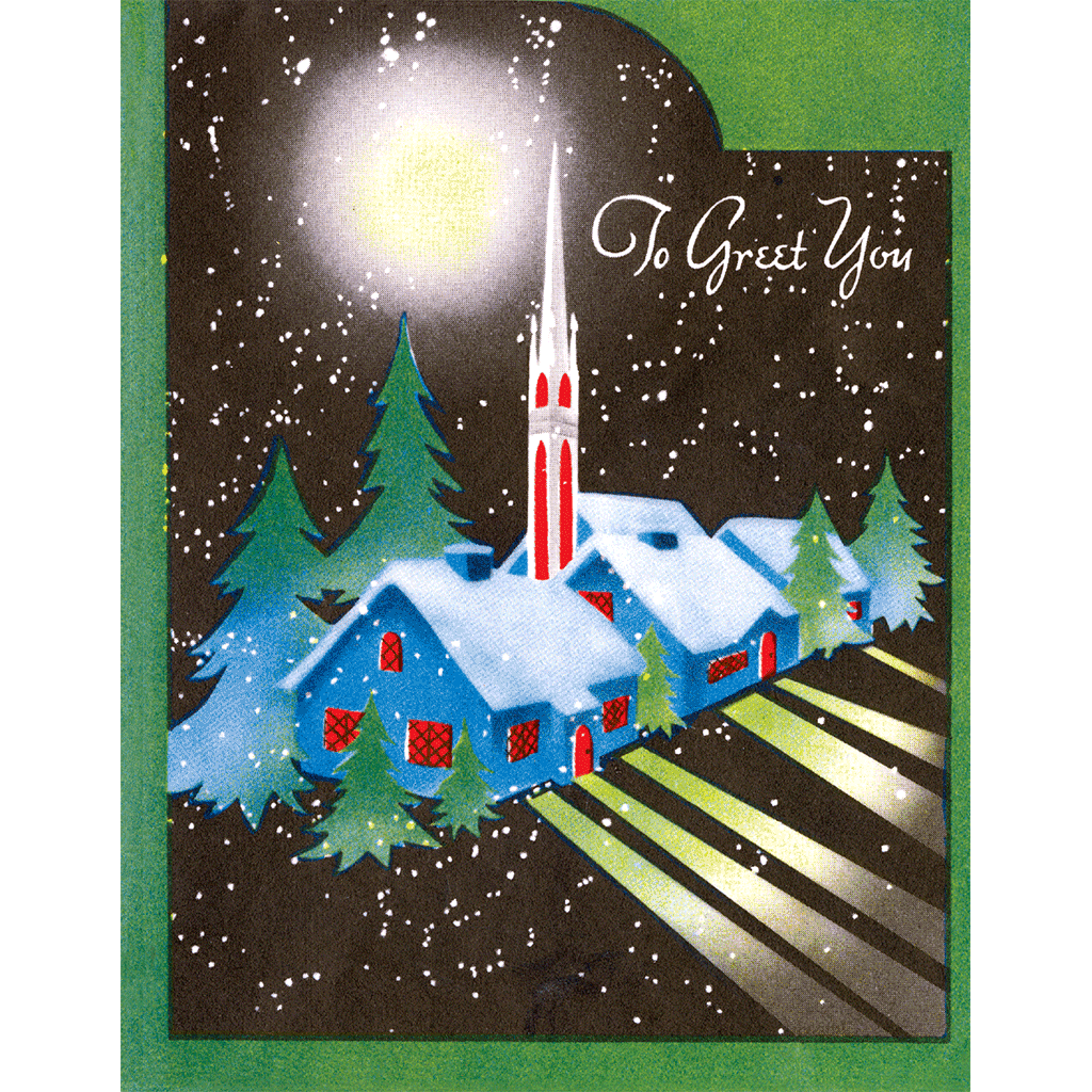 Blue Houses Retro Christmas Greeting Card
