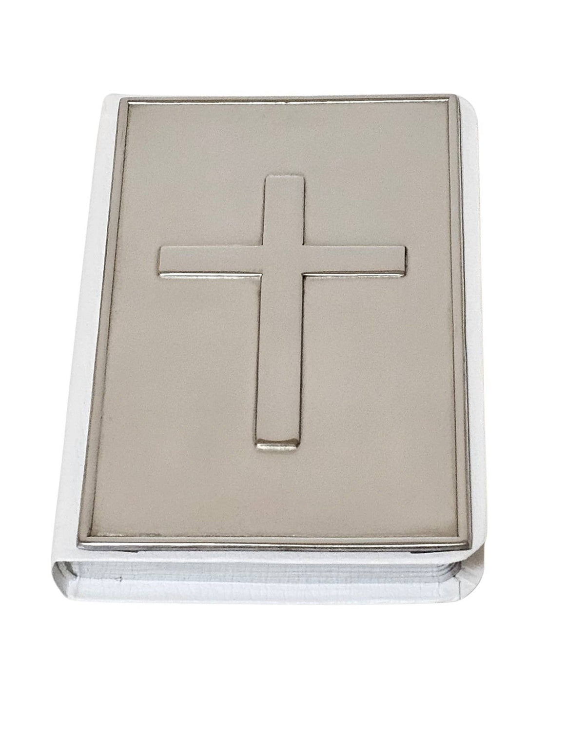 White Child's Size New Testament Bible With Engravable Pewter Cross Cover