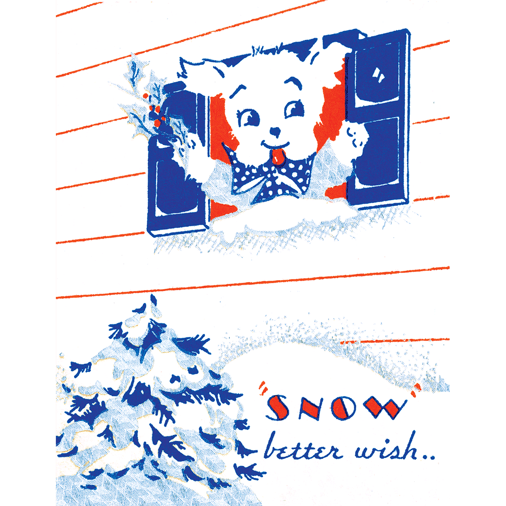 Dog at Window Retro Christmas Greeting Card