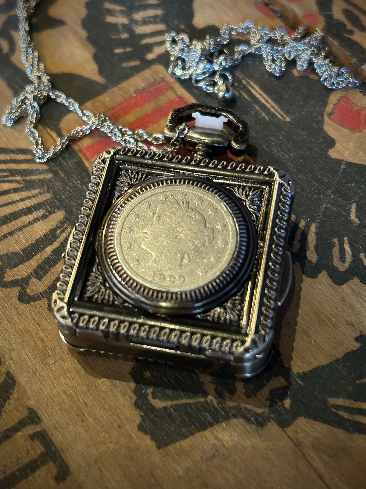 1800's Liberty Nickel Coin Pocket Watch Pendant Necklace