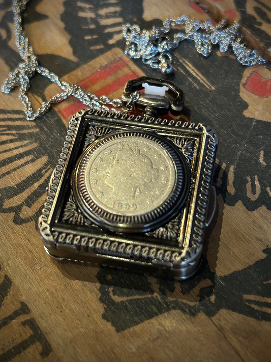 1800's Liberty Nickel Coin Pocket Watch Pendant Necklace