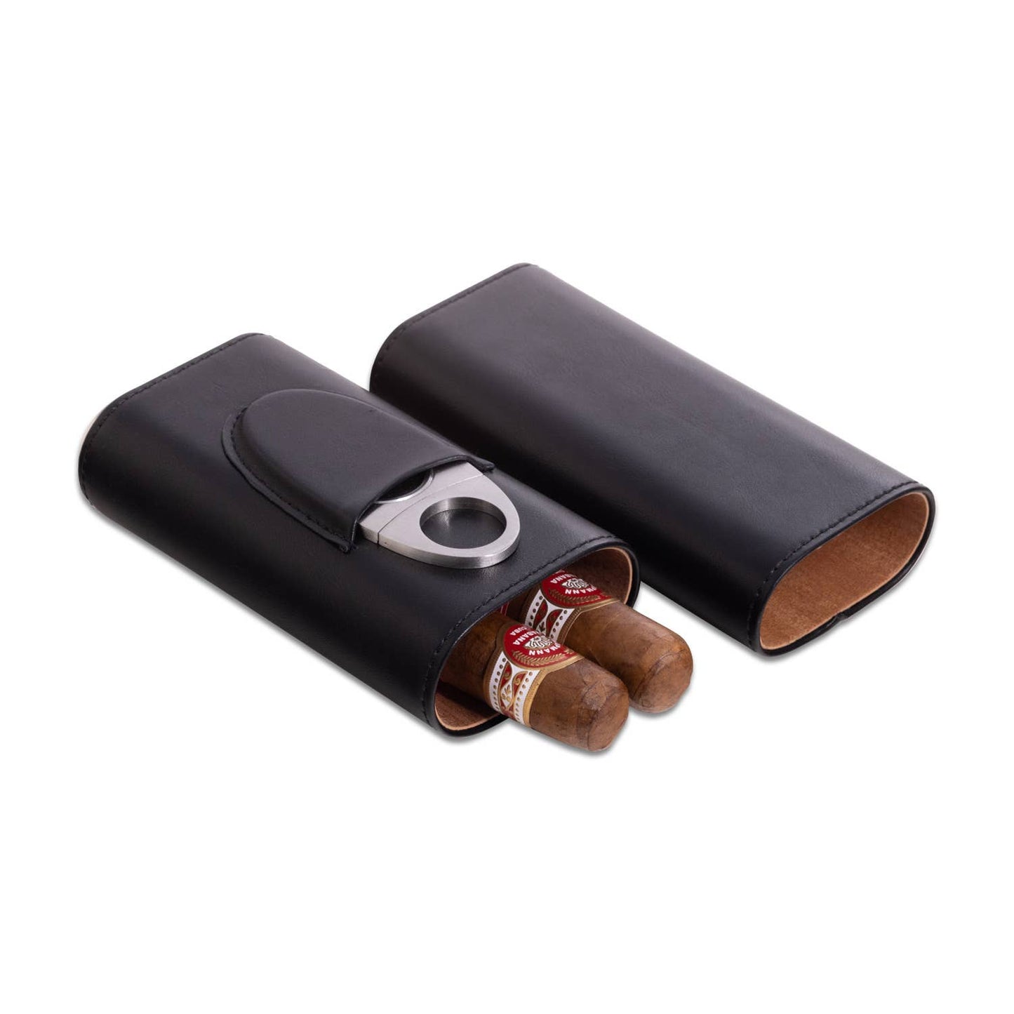 Richie Black Leather Travel Cigar Case with Cutter