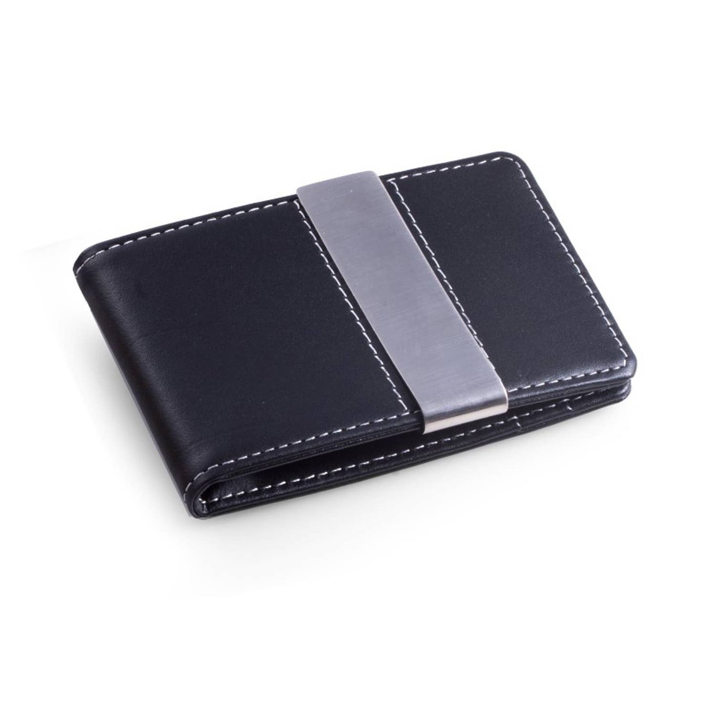 Slim Black Leather Money Clip Wallet