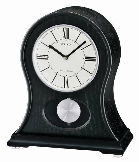 Seiko "James" Black Mantel Chime Clock with Silver Pendulum