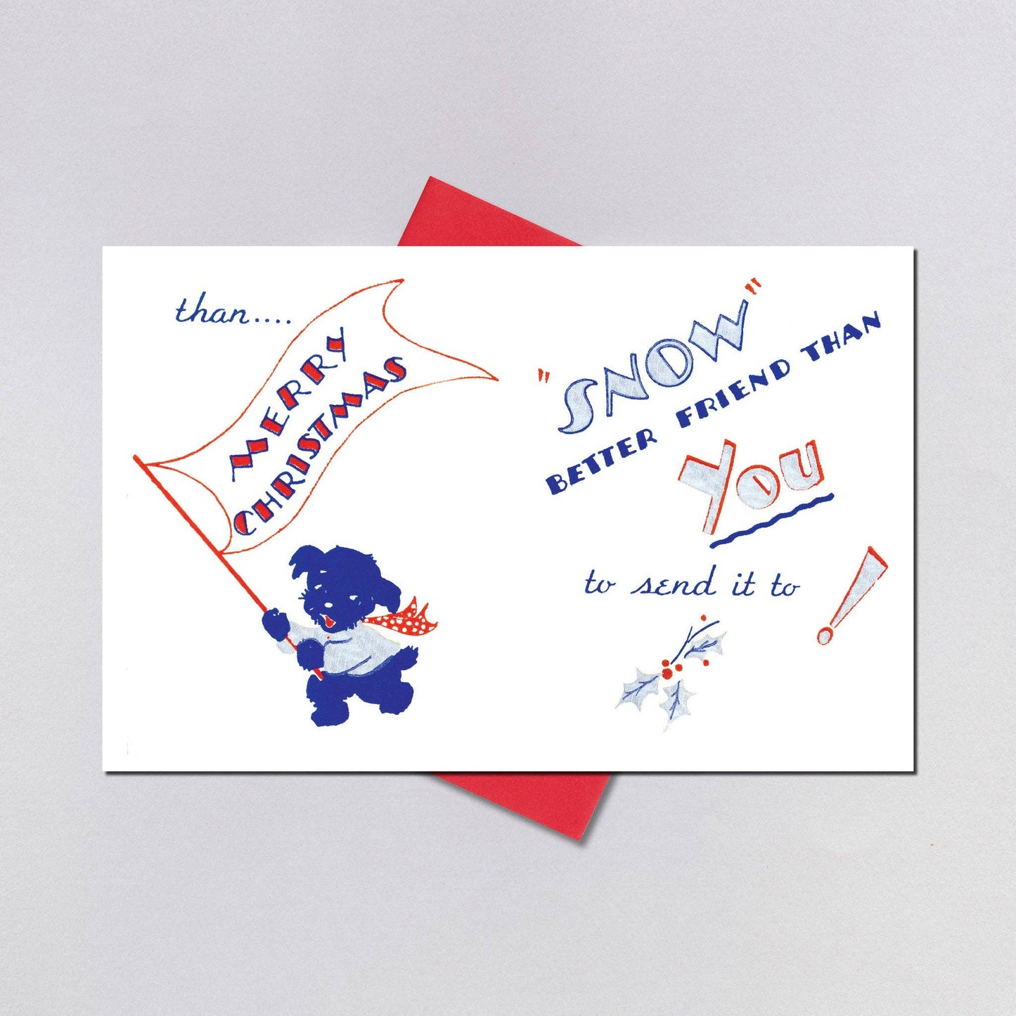 Dog at Window Retro Christmas Greeting Card