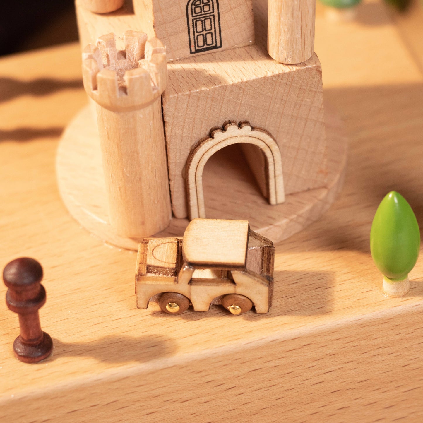 Handcrafted Wind-Up Wooden Castle Music Box