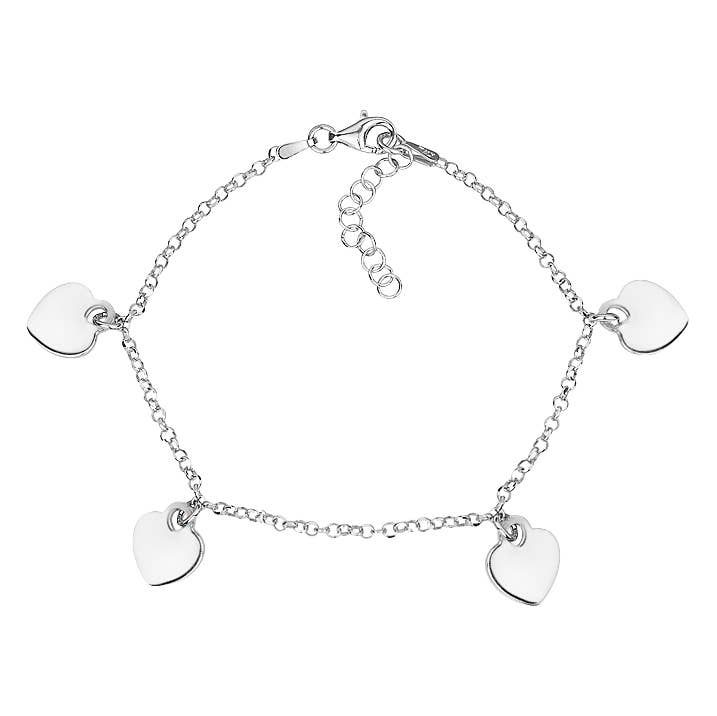 Sterling Silver Heart Charm Bracelet Rolo Chain (Silver or Rose Gold)