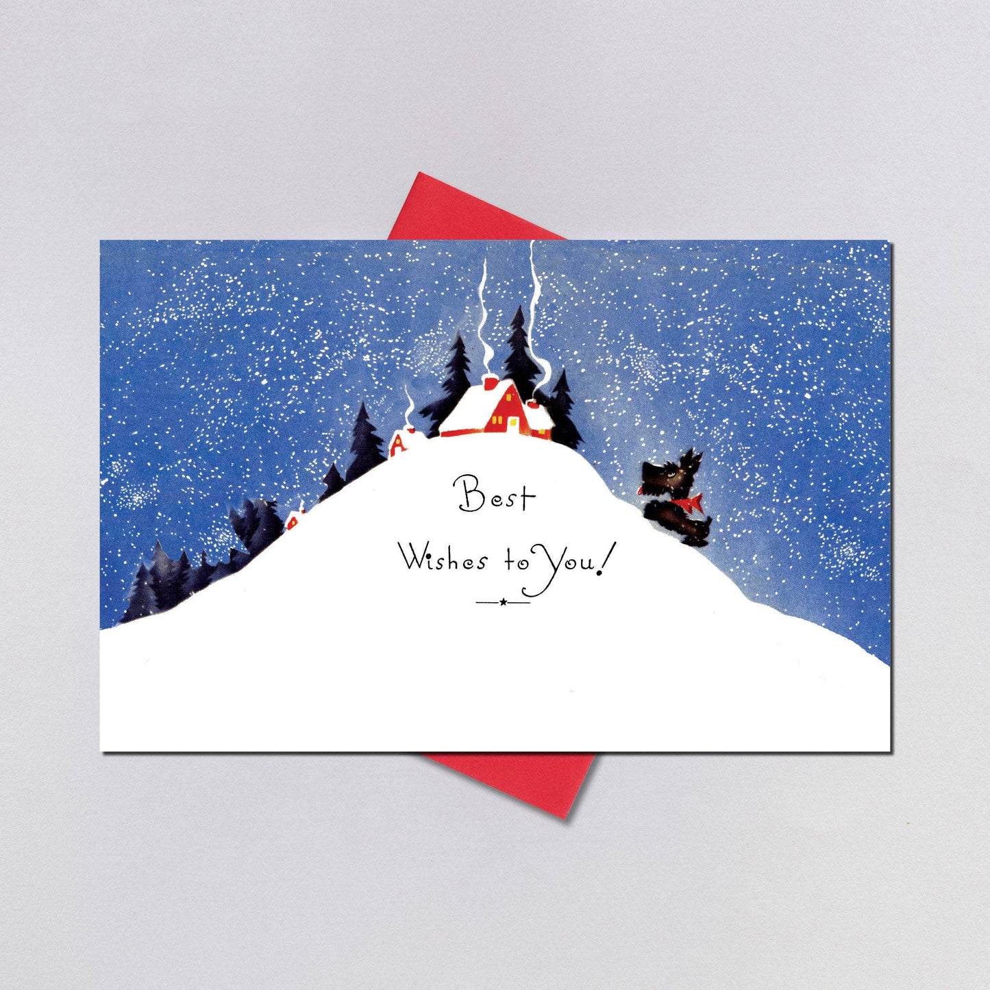 Snowman and Scottie Retro Christmas Greeting Card