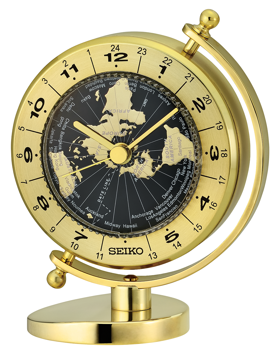 Seiko Golden Globe 24 Time Zone Metal Desk and Table Clock