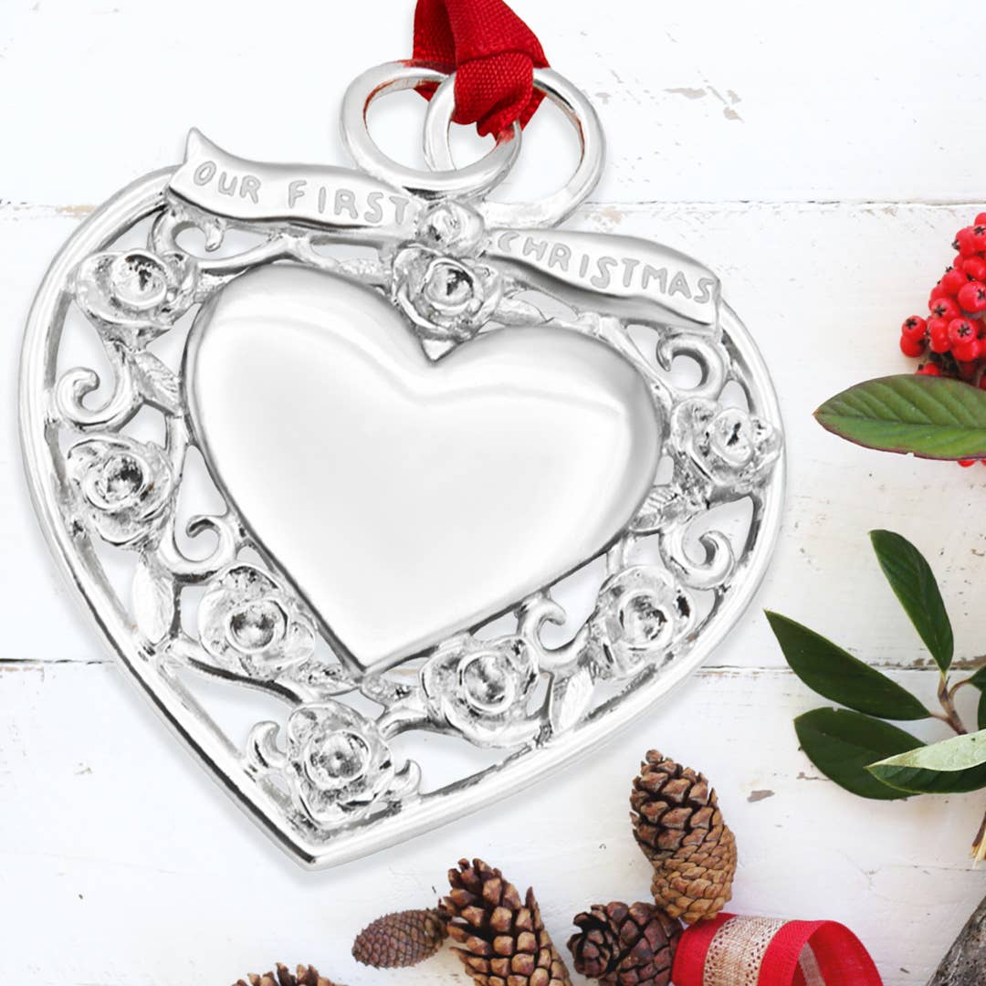 "Our First Christmas" Silver Heart Ornament