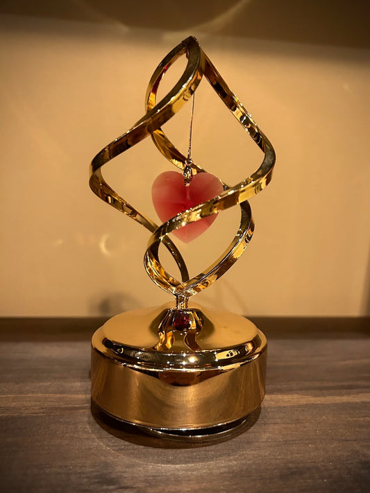 24k Gold Plated Revolving Musical Heart Spiral with Red Swarovski Crystal