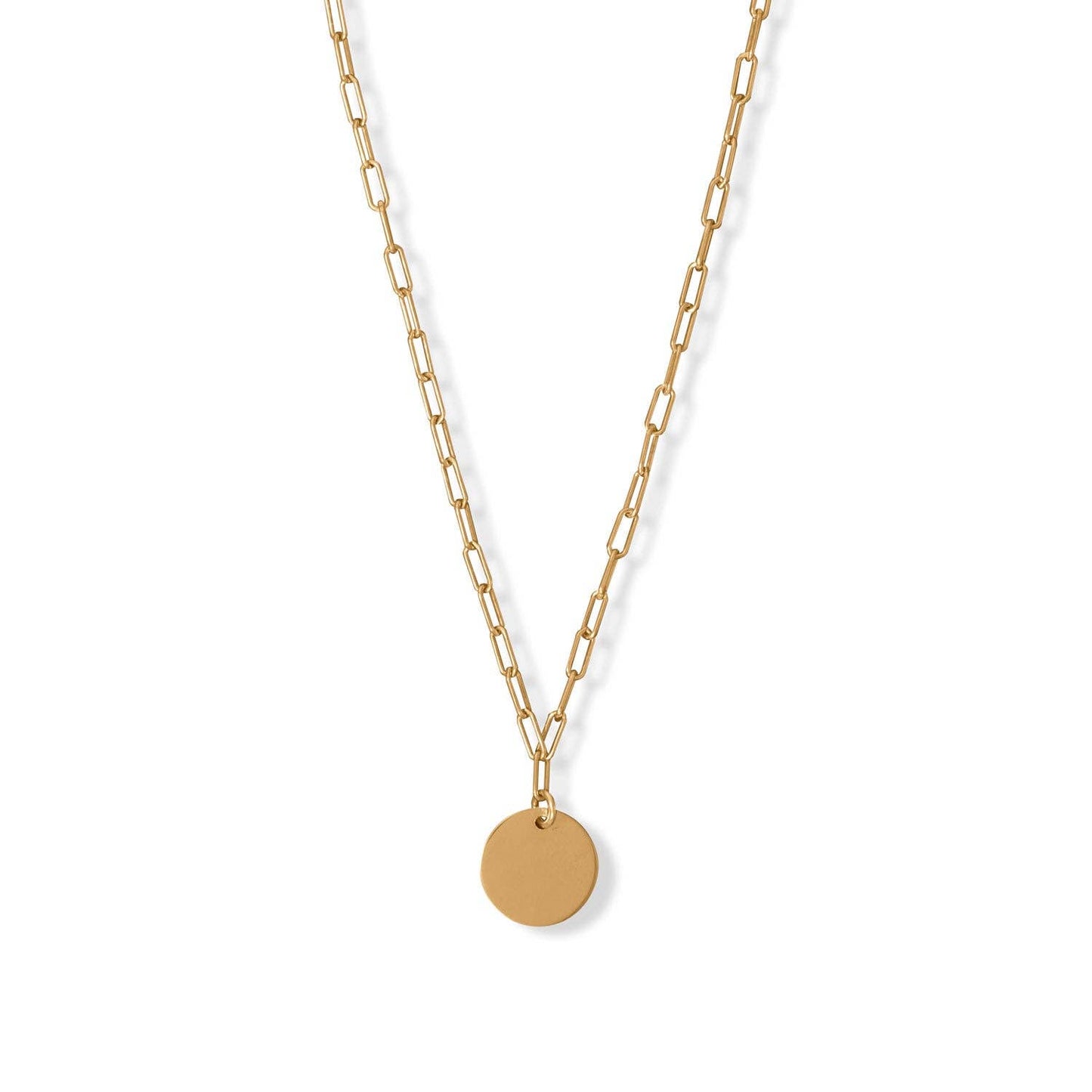 Gold Plated Sterling Silver Disc with Paperclip Link Chain Necklace