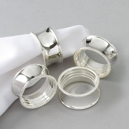 Set of 4 Silverplate Beaded Napkin Rings