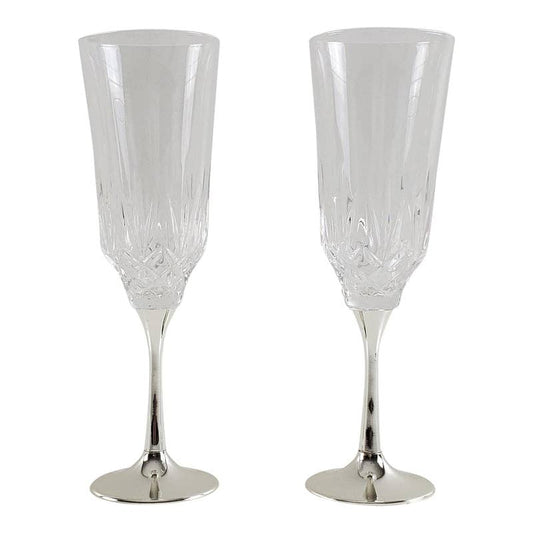 Crystal Champagne Flutes with English Silver Plate Stem