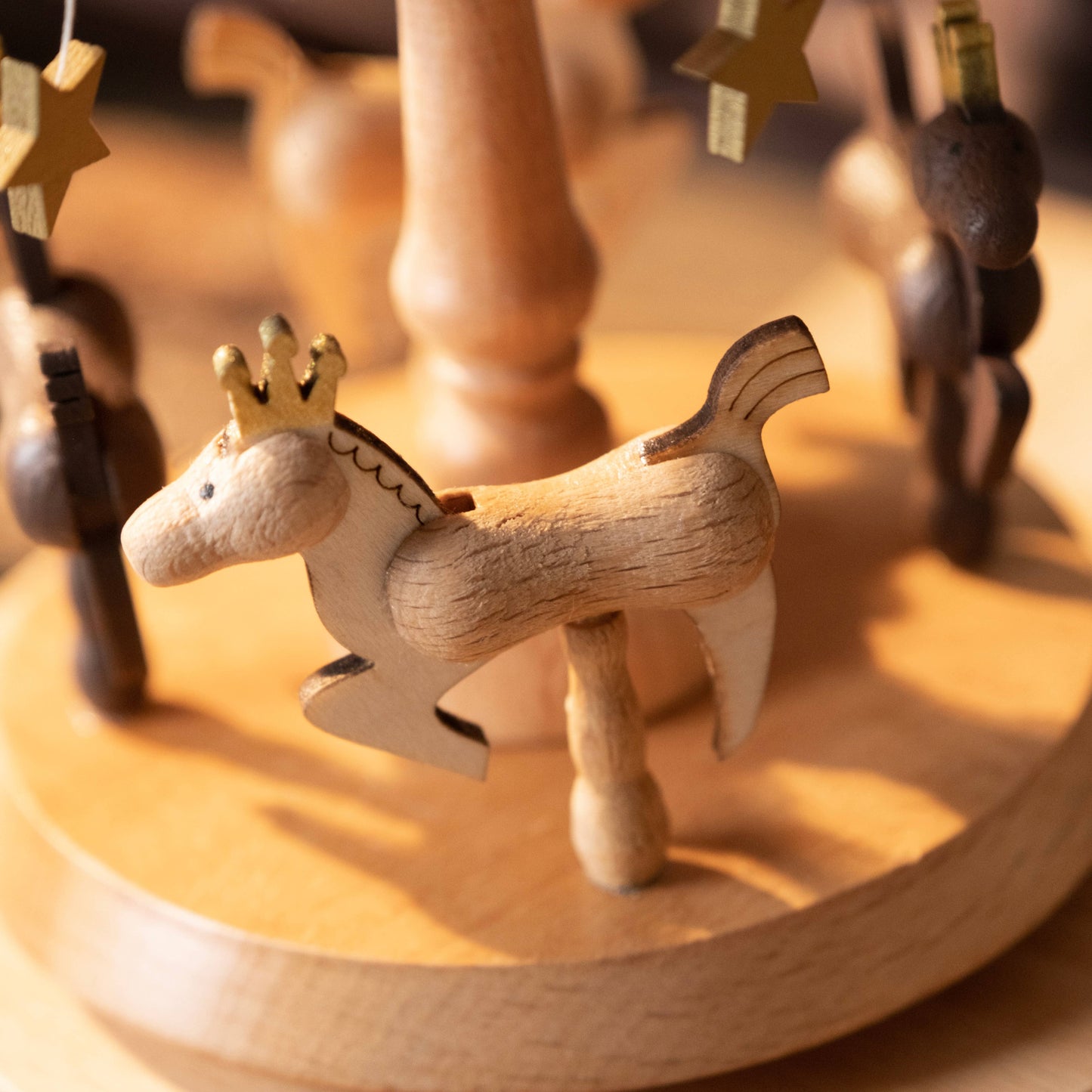 Handcrafted Wind-Up Wooden Carousel Music Box