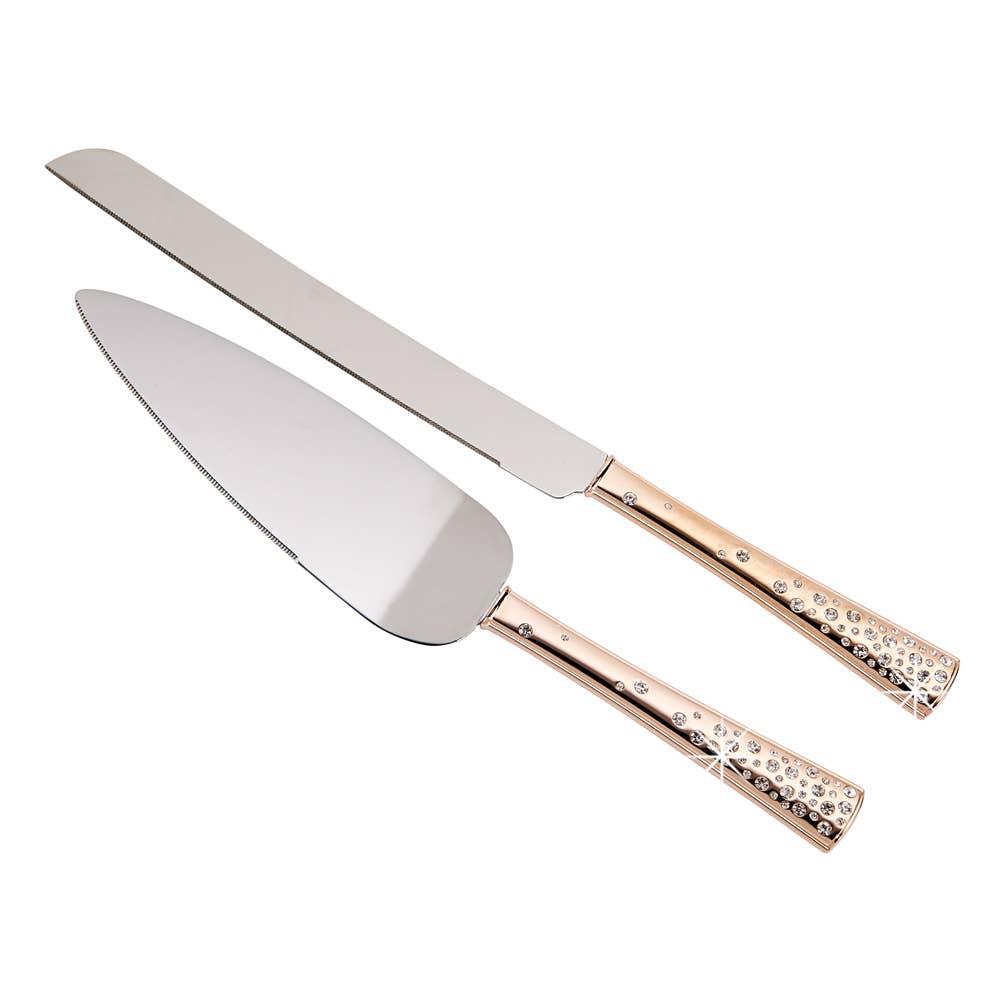 "Galaxy" Rose Gold with Crystals Cake Knife & Server Set