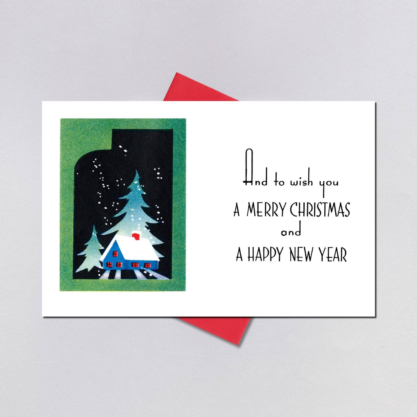Blue Houses Retro Christmas Greeting Card