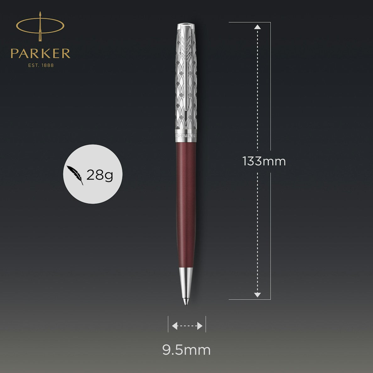 Parker Sonnet Premium Red Satin with Silver Trim Deco Ballpoint Pen