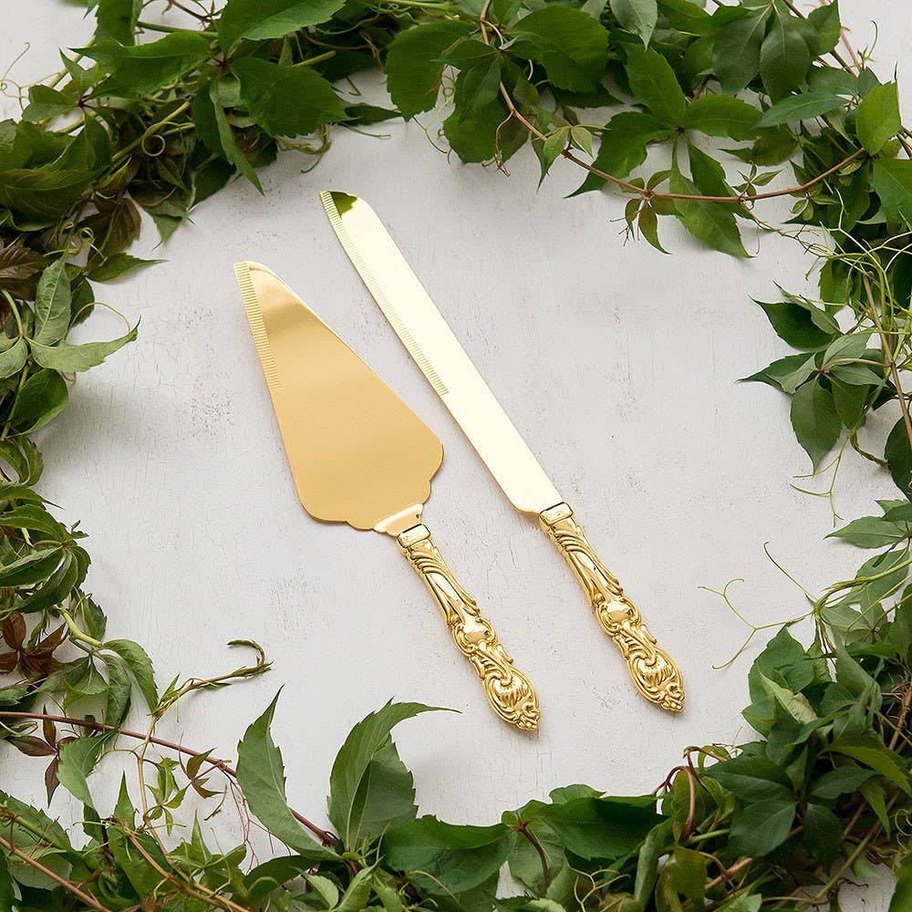 Classic Gold Romance Cake Knife & Server Set