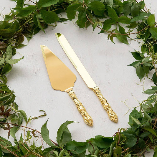 Classic Gold Romance Cake Knife & Server Set