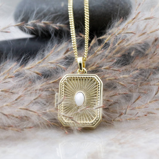 Shining Gold Vermeil & Mother of Pearl Book Locket Necklace