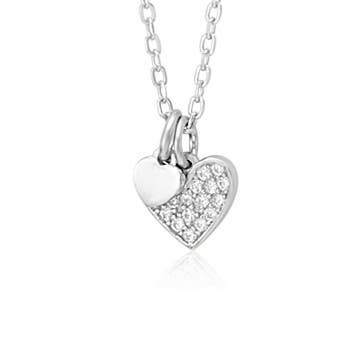 Sterling Silver Petite Heart Necklace with Simulated Diamond