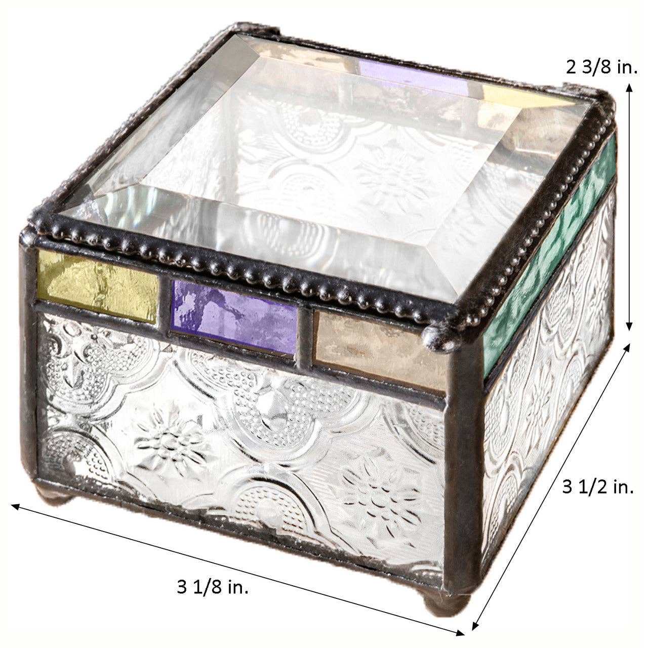 Arts & Crafts Glass Jewelry Box with Multi-Colored Accents