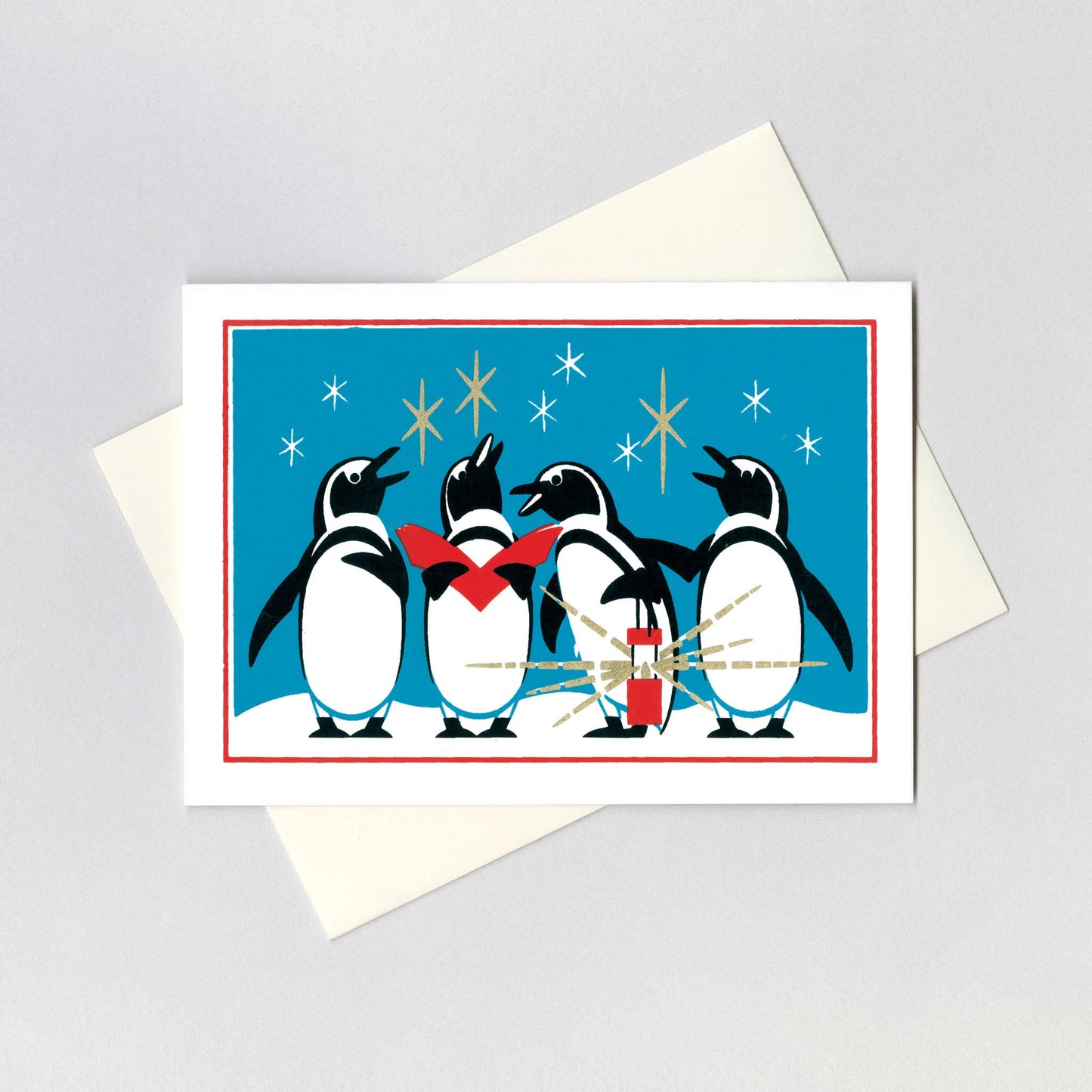 Penguins Singing Retro Christmas Card