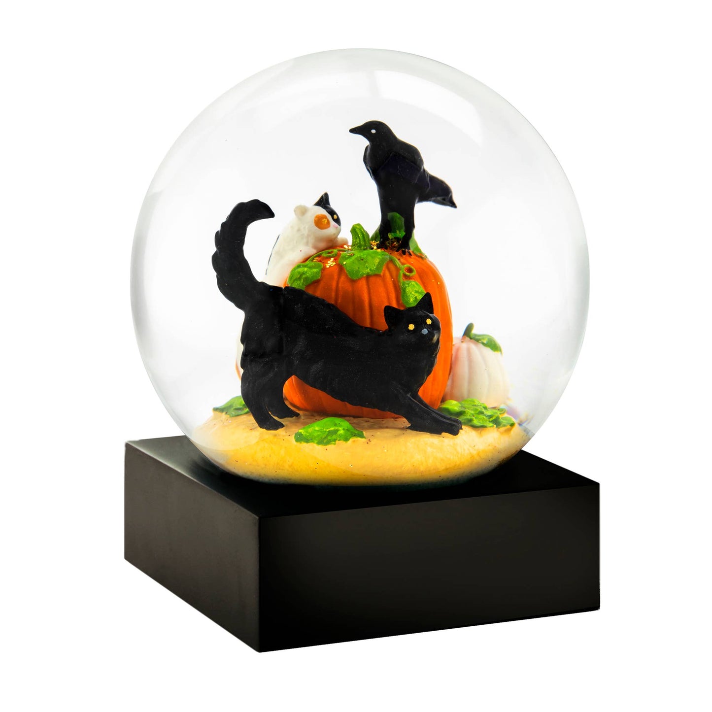 Halloween Black Cat, Crow & Pumpkin Snow Globe