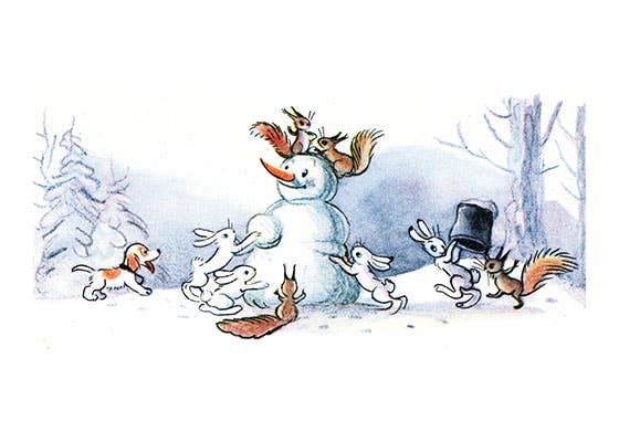 Animals Building a Snowman Holiday Card