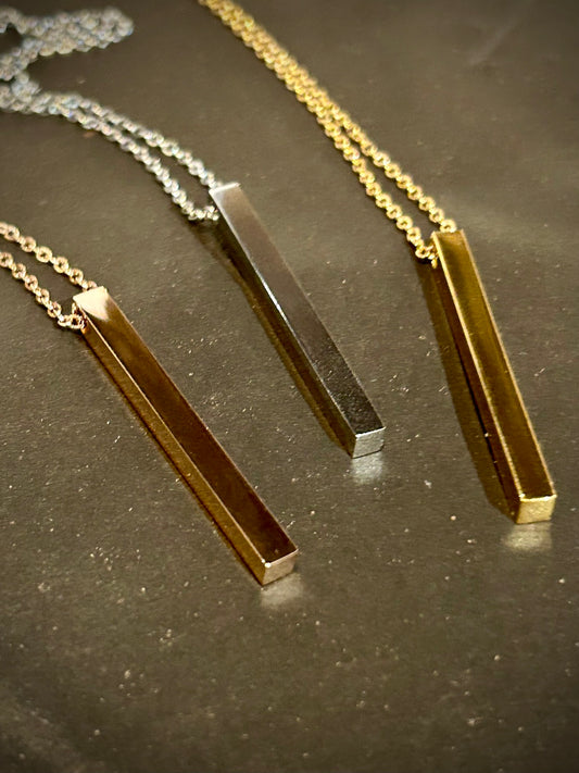 4 Sided Vertical Bar Polished Stainless Steel Necklaces