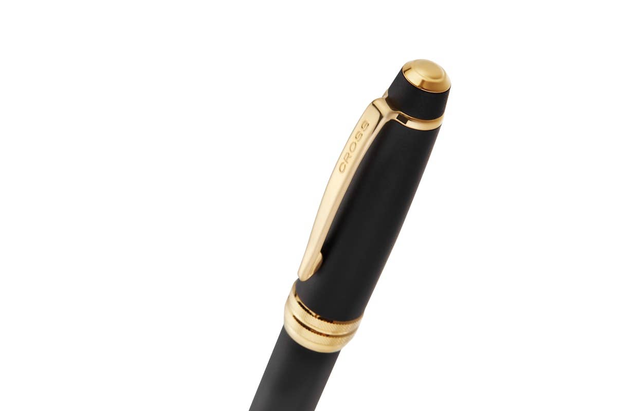 Cross Bailey Matte Black Lacquer with 23KT Gold PVD Ballpoint Pen