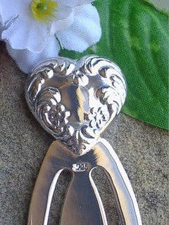 Art Nouveau Sterling Silver Ornate Repousse Heart Bookmark