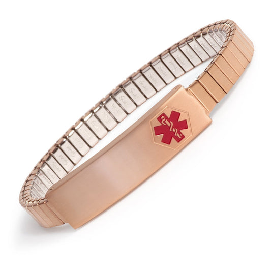 Ladies Rose Gold Stainless Steel Medilog™ ID Bracelet with Compartment Plaque & Expansion Band