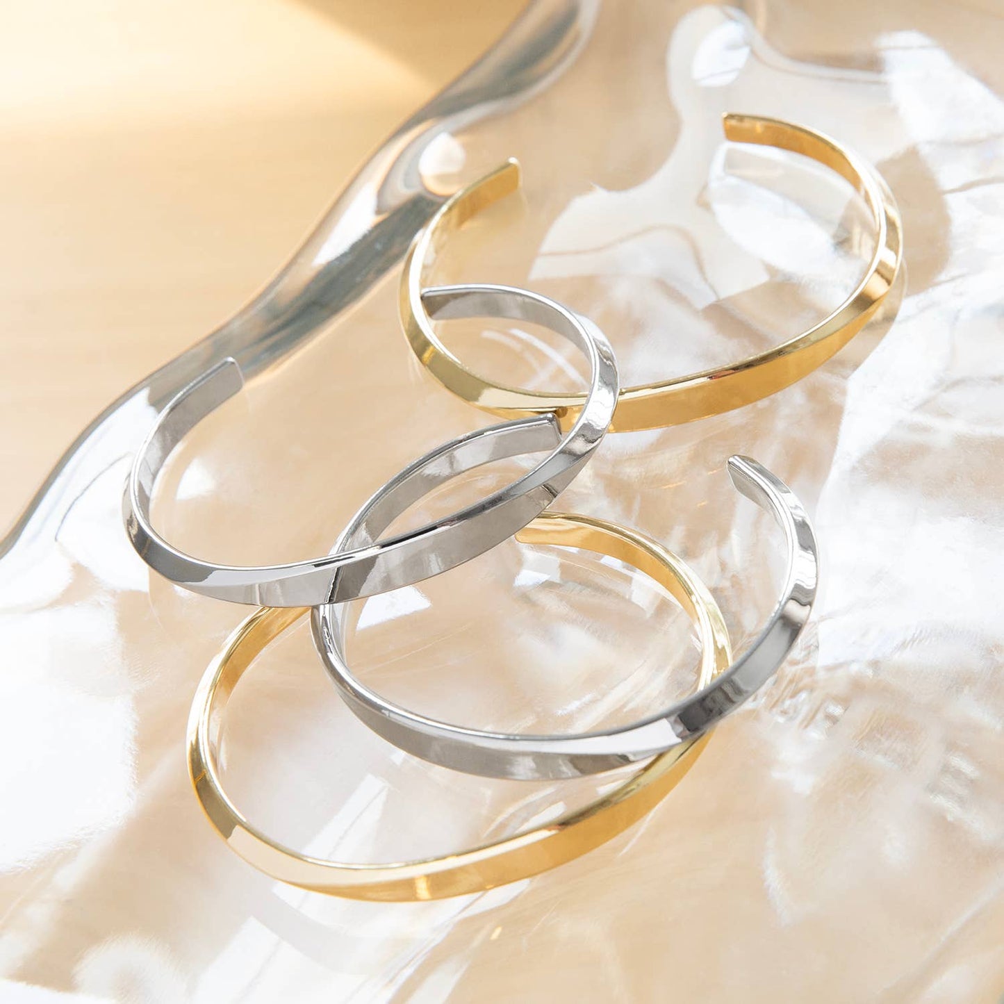 Angled Flat Face Cuff Bracelet: Gold or Silver