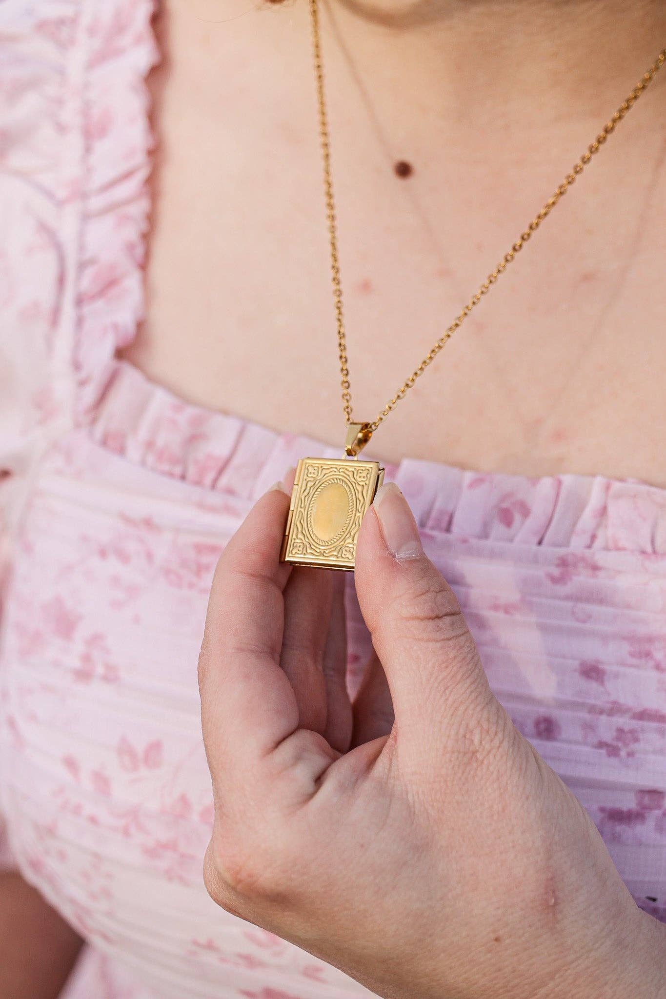 Gold Classic Book Locket Necklace